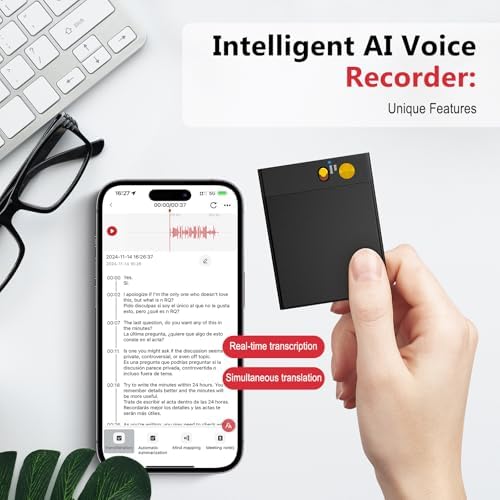 AI Voice Recorder，64GB Voice Recorder by App Control,Transcribe Summarize,AI Speech Processor Empowered Simultaneous Interpretation by ChatGPT for Lectures, Meetings, Calls(Black)