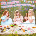 Wooden Tea Set for Little Girls Birthday Gift 2-4 Year Old Princess Toys Play Food Sets for Kids Kitchen Accessories Toddlers 3-5 Outdoor Party 1-3 Pretend Food Dessert Cookies Wood Toy
