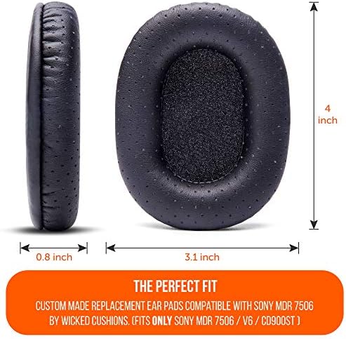 WC Wicked Cushions MDR-7506 Replacement Ear Pads - Comfortable Leather & Luxury Memory Foam | Durable & Fit MDR-7506, MDR-V6, MDR-CD900ST - Perforated Pu Leather