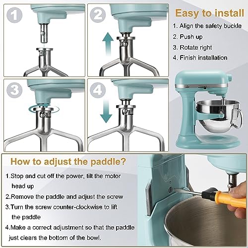 Flat Beater for KitchenAid 5-6 Quart Bowl-Lift Stand Mixer, Stainless Steel Paddle Attachments Fits for Kitchenaid Professional 5 Plus and 600 Seris Mixer, Mixing Accessories, Dishwasher Safe