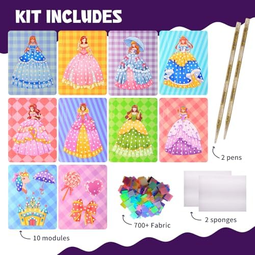 Poke-in Art and Crafts kit for Kids, DIY 8 Magical Princesses & 6 Accessories, Pretty Princess Game Toys for Girl 6-8 8-12, Gifts for Boys & Girls Ages 6 7 8 9 10 11 12 Years Old