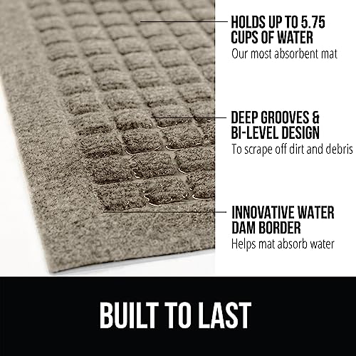 Gorilla Grip Ultra Absorbent Moisture Guard Doormat, Absorbs Up to 5.7 Cups of Water, Stain and Fade Resistant, Spiked Rubber Backing, All Weather Mats Capture Dirt, Indoor Outdoor, 35x23, Beige