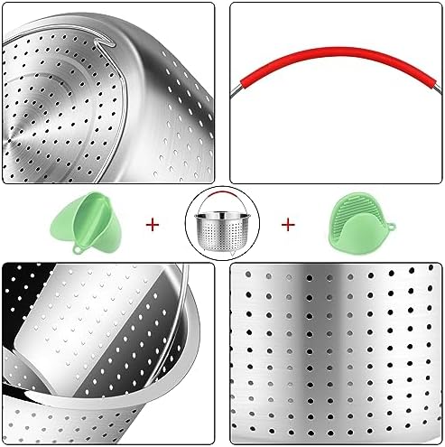 REDANT Steamer Basket for Instant Pot Accessories 6 qt, Pot Strainer Steamer for cooking, Steam Basket Stainless Steel Steamer Insert for Vegetables, Egg, Pasta (Free 2 Pcs silicone gloves), 6 Quart