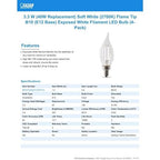 FEIT ELECTRIC 60W BA10 E12 CANDELABRA WHITE FILAMENT LED LIGHT BULB 2700K