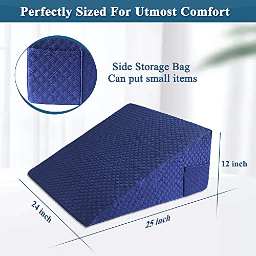 Mistuki Wedge Pillow Cover Quilted Triangle Incline Bed Wedge Pillowcase Slanted Pillow Case Protector(24"x25"x12") with Pocket & Zipper Only Replacement Cover Machine Washable