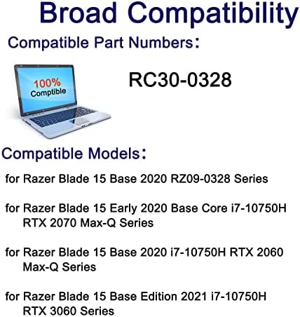 RC30-0328 RZ09-0328 Laptop Battery Replacement for Razer Blade 15 Base 2020 2021 RZ09-0328X RZ09-03286 RZ09-03287 RZ09-03289 RZ09-03287E22 RZ09-0369 RZ09-0369X RZ09-0410 RZ09-0410BE22