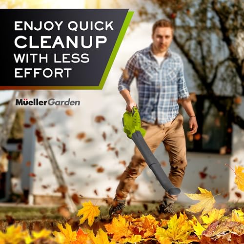 Mueller UltraStorm Cordless Leaf Blower, 130 MPH 20 V Powerful Motor, Electric Leaf Blower for Lawn Care, Battery Powered Leaf Blower for Snow Blowing High Capacity Battery & Charger Green