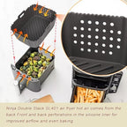 YQL YQL Silicone Air Fryer Liners for Ninja SL401 Double Stack 2 Basket Air Fryer, Ninja DoubleStack XL Air Fryer Accessories Reusable Rectangle Air Fryer Liners(Grey)