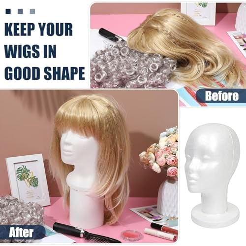 STUDIO LIMITED 11.4-Inch Styrofoam Mannequin Head (4 Pack) - White Foam Wig Stand for Wigs, Hats, Masks, Hairpieces, Arts, Crafts, DIY Projects, Salon Display, and Travel Use