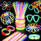 BUDI 467Pcs Glow Sticks Party Favors for Kids Adults 200 GlowStick Bulk 8 Colors 8 Inch & 267 Connectors for Glow in the dark Necklace Bracelets Glasses Party Supplies Light Up Toys Neon Accessories