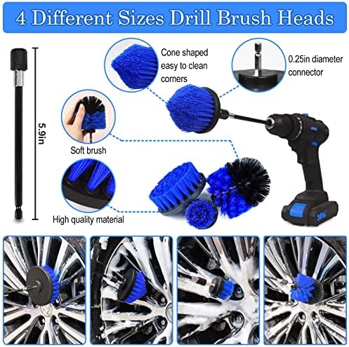 27Pcs Car Detailing Kit, Car Detailing Brush Set, Auto Detailing Drill Brush Set, Car Detailing Brushes, Car Wash Kit, Car Accessories, Car Cleaning Tools Kit for Interior, Exterior, Wheels