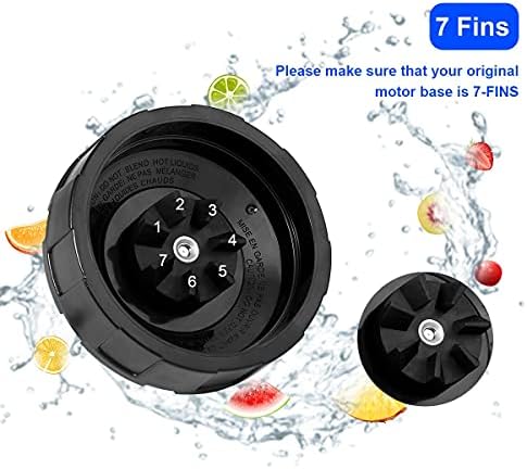Replacement Parts for Ninja Blender 7 Fins Bottom Blade and 1 Gasket Rubber for Nutri Ninja Auto iQ BL482-30 BL492 BL642-30 NN102 BL687CO-30 BL2013 (Blade Updated)