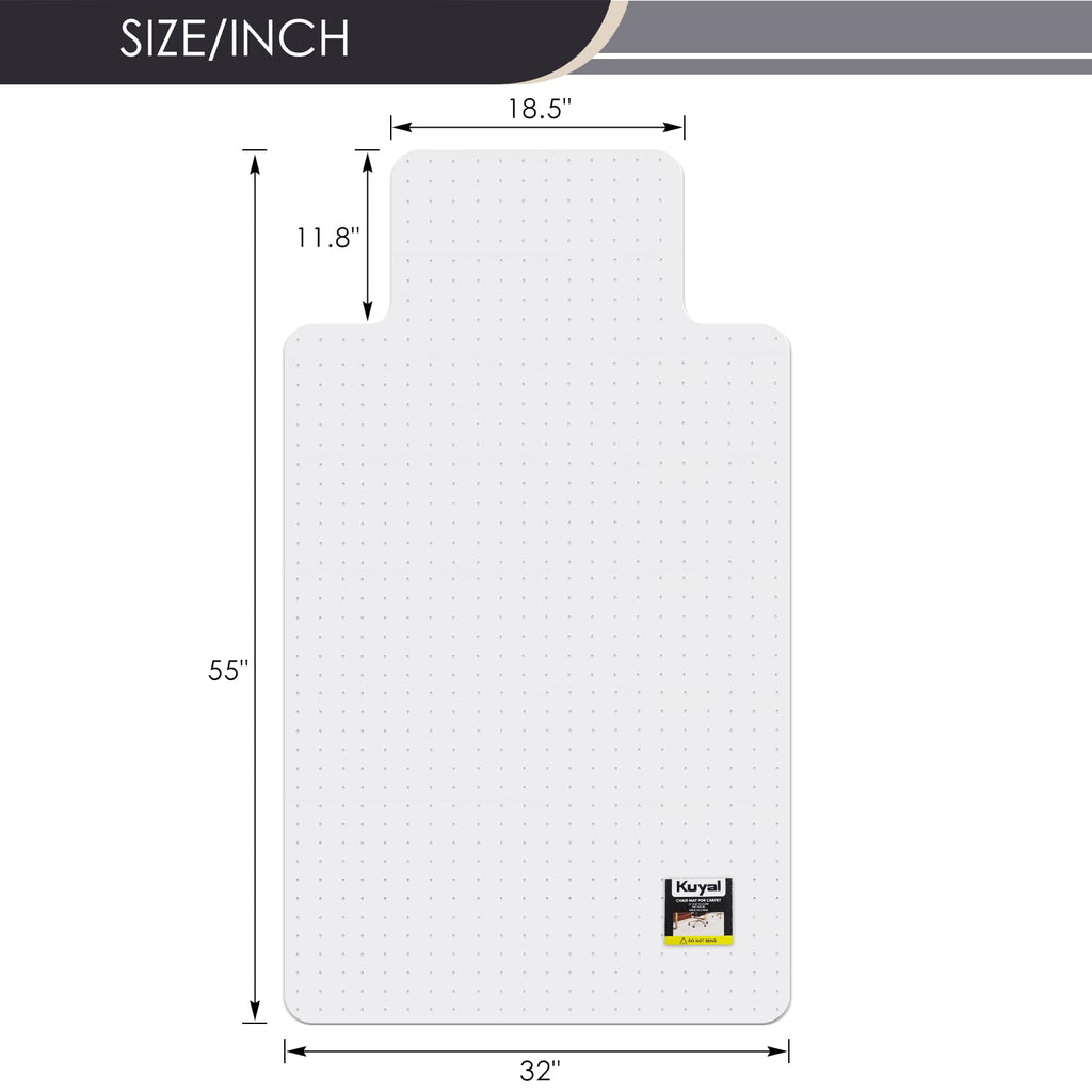 Kuyal Office Chair Mat for Carpet, 32x55 Clear Heavy Duty Computer Chair Mat with Lip, Under Desk Protector Carpeted Floors Mat, Easy Chair Movement,Ship Flat