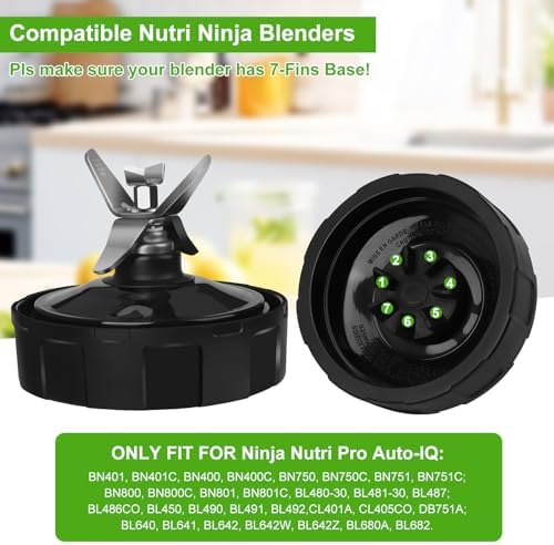 Blender Replacement Parts for Ninja, 2 24oz Ninja Blender Cups Replacement with To-Go Lids, 7-Fins Extractor Blade for Nutri Ninja Auto iQ BN401 BN751 BN801 BN800 BL682 BL480-30 NN100