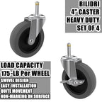 4-Inch Swivel Stem Caster for Rubbermaid Mop Bucket Utility Cart, 7/16-Inch Stem Diameter Rubber Wheel Set of 4 with Side Brake, Heavy Duty TPR Weber Grills Shop Vac Replacement Wheels