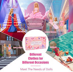 57 PCS Doll Clothes and Accessories 3 Wedding Gowns 3 Tops 3 Pants 3 Fashion Dresses 1 Evening Dresses 2 Swimsuits Bikini 6 Braces Skirt 10 Hangers 15 Shoes and 14 Accessories Toys for 11.5 inch Doll