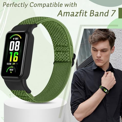 Solo Loop Elastic Nylon Bands Only Compatible with Amazfit Band 7 Straps,Soft Adjustable Stretchy Sport Replacement Strap for Amazfit Band 7 for Men Women