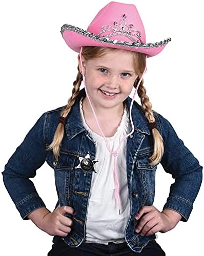 GiftExpress Pink Cowboy Hat With Tiara - CHILD SIZE, Pinky Felt Cowboy Hat for Western Costume, CowGirl Pretend Plays