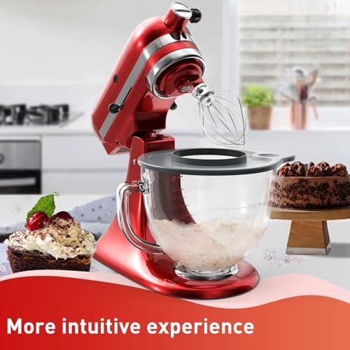 Glass Bowl Compatible With KitchenAid 4.5-5QT Tilt-Head Stand Mixers, Glass Mixing Bowl Replacement with Measurement Markings & Pour Spout for Kitchen Aid Mixer Accessory, Microwave & Freezer Friendly