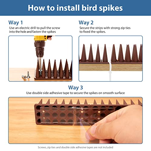 Bird Spikes, 20 Pack Bird Squirrel Raccoon Pigeon Cat Animal Deterrent Spikes for Outside Anti Bird Defender Spikes Outdoor to Keep Birds Away Brown