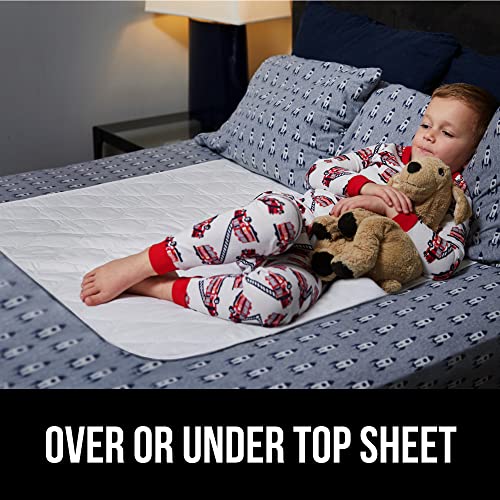 Gorilla Grip Washable Toddler Mattress Incontinence Pads, Reusable Waterproof Bed Underpads, Absorbent Leak Proof, 52x44, Slip Resistant Pad Protector Absorbs 11 Cups for Bedwetting Elderly Kids White