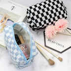 PAZIMIIK Checkered Makeup Bag for Purse Portable Zipper Make Up Pouch Small Cosmetic Case for Travel Accessories (6PCS Blue)