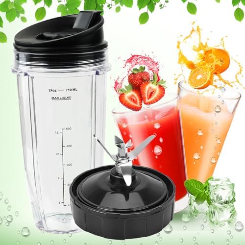 2 Packs Ninja Blender Cups &7 Fins Ninja Blender Blade Replacement Compatible with BN401 BN751 BN801 BL642 BL480-30 BL490-30 BL640 CT680 CT640C CT641 NN100 NN210 NN102 BL2012