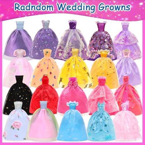 BARWA 70 Pack Doll Clothes and Accessories 3 Wedding Gown Dresses 5 Long Dresses Fashion Dresses 4 Tops 4 Pants 3 Swimsuits Bikini 5 Mini Dresses 15 Shoes Hangers Computer Cosmetic for 11.5 inch Doll