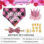 ADOGGYGO Dog Birthday Party Supplies, Multi Size Offered, Birthday Girl Dog Bandana, Dog Birthday Hat Crown with Numbers for Small Dogs Pets (Small, Pink)