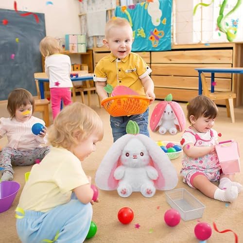 MIAODAM Bunny Stuffed Animal Reversible Cuddle Bunny Stuffed,Strawberry Bunny Transformed Rabbit Plush Zipper,Carrot That Turns Into Ears Bunnies Plushies Toy Cute Stuffy Doll Easter Girlfriend Gift
