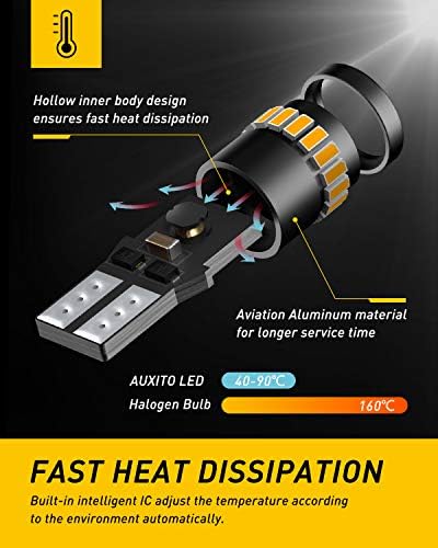 AUXITO 194 LED Bulb Amber Yellow 168 2825 W5W T10 Wedge 24-SMD 3014 Chipsets Replacement Bulbs for Car Dome Map License Plate Courtesy Step Lights (Pack of 2)