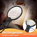 IMICHI Magnifying Glass with Light, 5.1 Inch 6X Magnifying glass for reading with Stand, Neck-Worn Large Magnifier for Seniors, Perfect for Reading Books, Sewing, and Cross-Stitching