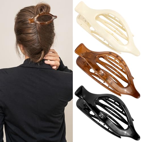 Flat Hair Clips for Women Lay Flat Hair Claw Clips for Thin Thick Hair 3Pcs French Concord Hair Clips Large Hair Clips Neutral Jaw Clips Hair Clamps Hair Accessories White Brown Black