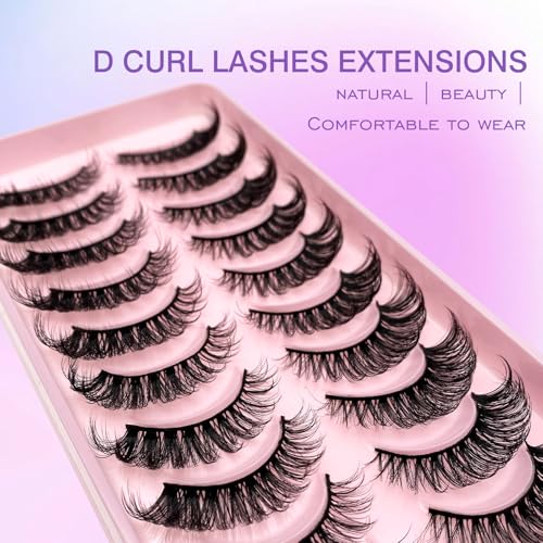 Royaomis D Curl Cat Eye lashes Wispy Russian Strip Lashes that Look Like Extensions 8D False Eyelashes Natural Look Pack 10 Pairs (RM-39)