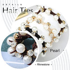 Brinie Pearl Hair Ties Black Ponytail Holders Elastic Crystal Hair Scrunchies Pearl Hair Accessories for Women and Girls (Pack of 3)