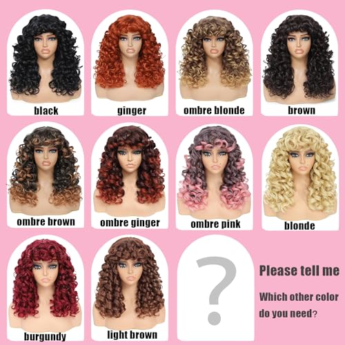 GKtineke-Blonde-Curly-Wig Big-Curly-Wigs-for-White-Black-Women 20 Inch- Long-Curly-Afro-Wig-with-Bangs Synthetic-Hair-Replacement-Wigs-for- Cosplay and Daily (Blonde)