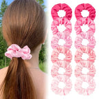 Satin Scrunchies Set of 12 - Elastic Silk Bubble for Girls, Pink Hair Accessories and Valentine's Day Gifts