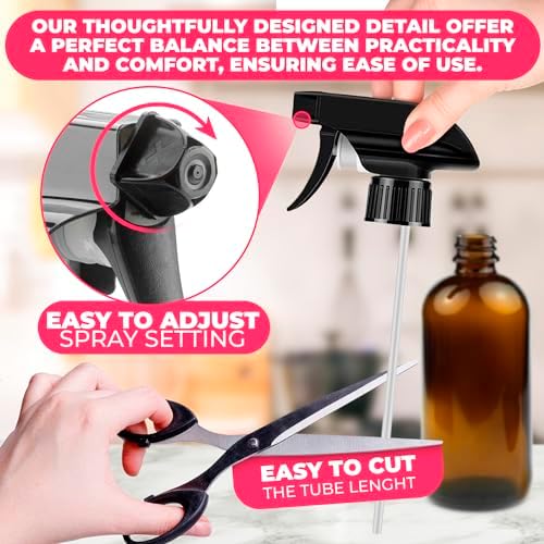 ALPENKOK 4 Pcs Spray Nozzle for Bottles - Spray Bottle Tops Replacement, Durable Plastic, Adjustable Length, 2 Spray Modes, Fits 8 Oz and 16 Oz Bottles, Good Sealable Fit for Home and Garden Use