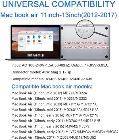 Mac Book Air Charger Replacement, 45W Power T-tip Magnetic DC Connector Adapter for Mac Book Air 11 inch and 13 inch (Between 2012-2017)