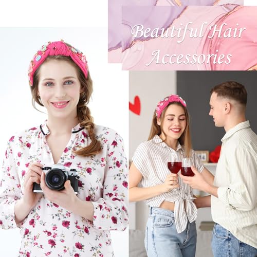 Casoty Valentines Day Headband for Women, Valentines Day Accessories, Rose Pink Heart Headband Cupid, Heart Hair Accessories for Women