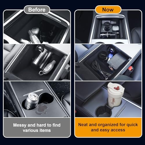 Center Console Organizer Tray 5PCS for Tesla Model Y Accessories 2024 2023 2022 2021 2020, Armrest Storage Tray and Hidden Storage Box, Cup Holder Insert, Under Seat Storage Box