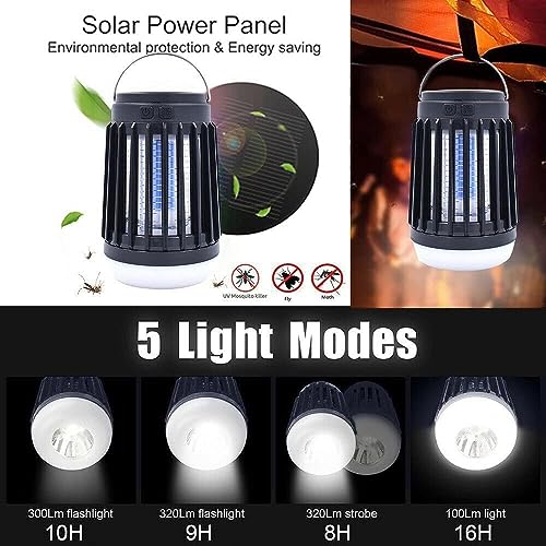2pack Solar Bug Zapper Light Bulb,3 in 1 Mosquitoes Killer USB Rechargeable Camping Light Flashlight,IPX6 Waterproof Portable Light Bulb Zapper for Doorway,Corridor,Balcony,Patio (Black)