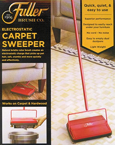 Fuller Brush 17052 Electrostatic Carpet & Floor Sweeper - 9" Cleaning Path - Lightweight - Ideal for Crumby Messes - Works On Carpets & Hard Floor Surfaces Red