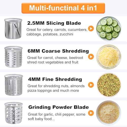 Large Stainless Steel Slicer Shredder Attachment for KitchenAid Mixers,Dishwasher Safe Vegetable Cheese Grater Accessories with 4 Cutting Blades by KINGEAGLE