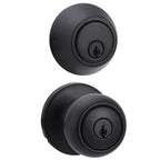 Amazon Basics Exterior Door Knob with Key Lock and Deadbolt, Keyed Alike, Coastal, Matte Black