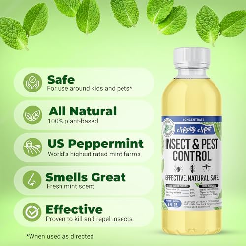 Mighty Mint Insect & Pest Control Peppermint Concentrate 8 oz - Makes 1 Gallon - Plant-Based Formula Kills and Prevents Spiders, Ants, Flying Insects, and More