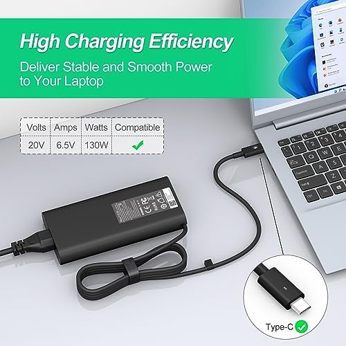 New Replacement Dell 130W Laptop Charger USB C Type C for Dell XPS 15 9575 9520 9510 9500 17 9720 9710 9700 Precision 5530 5550 5560 5570 5750 5760 3560 Latitude 5411 5421 5511 5520 5521 Power Cord