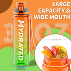 Water Bottle, 32 oz Motivational Water Bottles with Time Marker-Tritan & BPA Free, Sports Water Bottle with Time to Drink & Strap, Wide Mouth, Leakproof -Gift for Christmas Gym Fitness & Outdoor