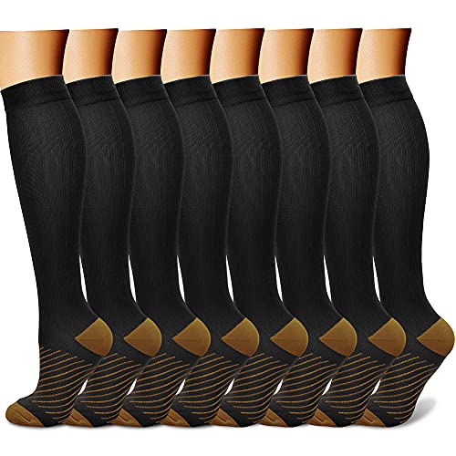 CHARMKING Compression Socks for Women & Men (8 Pairs) 15-20 mmHg Graduated Copper Support Socks are Best for Pregnant, Nurses - Boost Performance, Circulation, Knee High & Wide Calf (S/M, Multi 26)