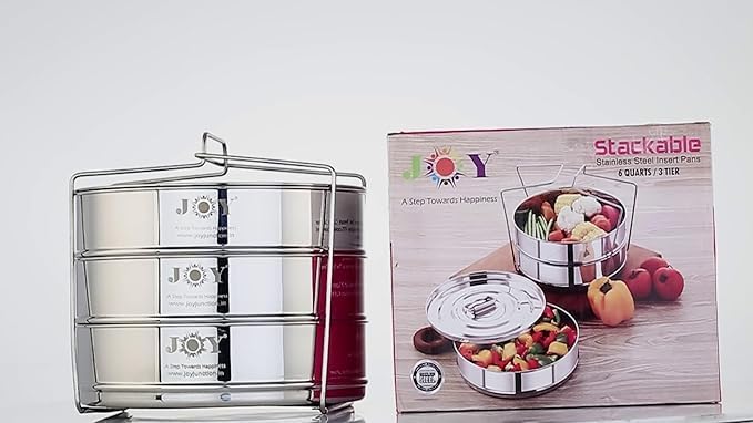 Stackable Stainless Steel Insert Pans - 3 Tiers - Instant Pot Accessories - 6QT & Above - Pressure Cooker Steamer Pan